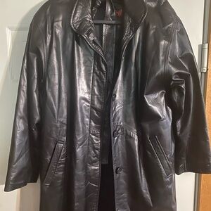 VINTAGE Georgie Kaye Long Black Leather Trench Goth Coat Duster Size Medium M
